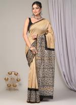 Chanderi Silk Beige Festival Wear Printed Saree